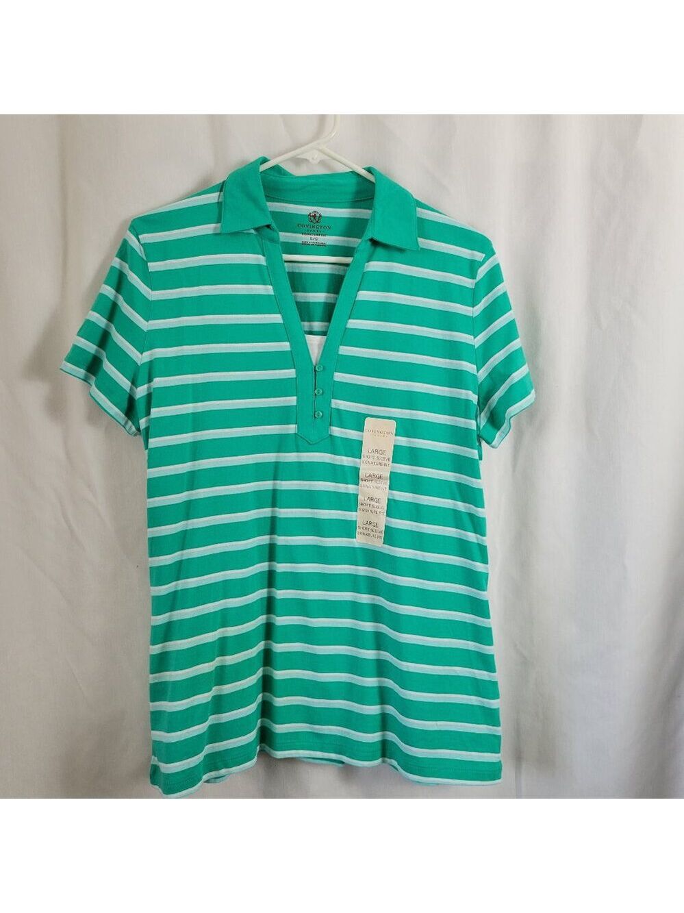 NEW Covington Sport Signature Fit Large Polo collared green stripes Sporty NWT